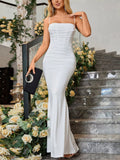 Woman wearing a formal bodycon maxi dress