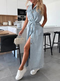 Woman Wearing A Button Up Denim Dress