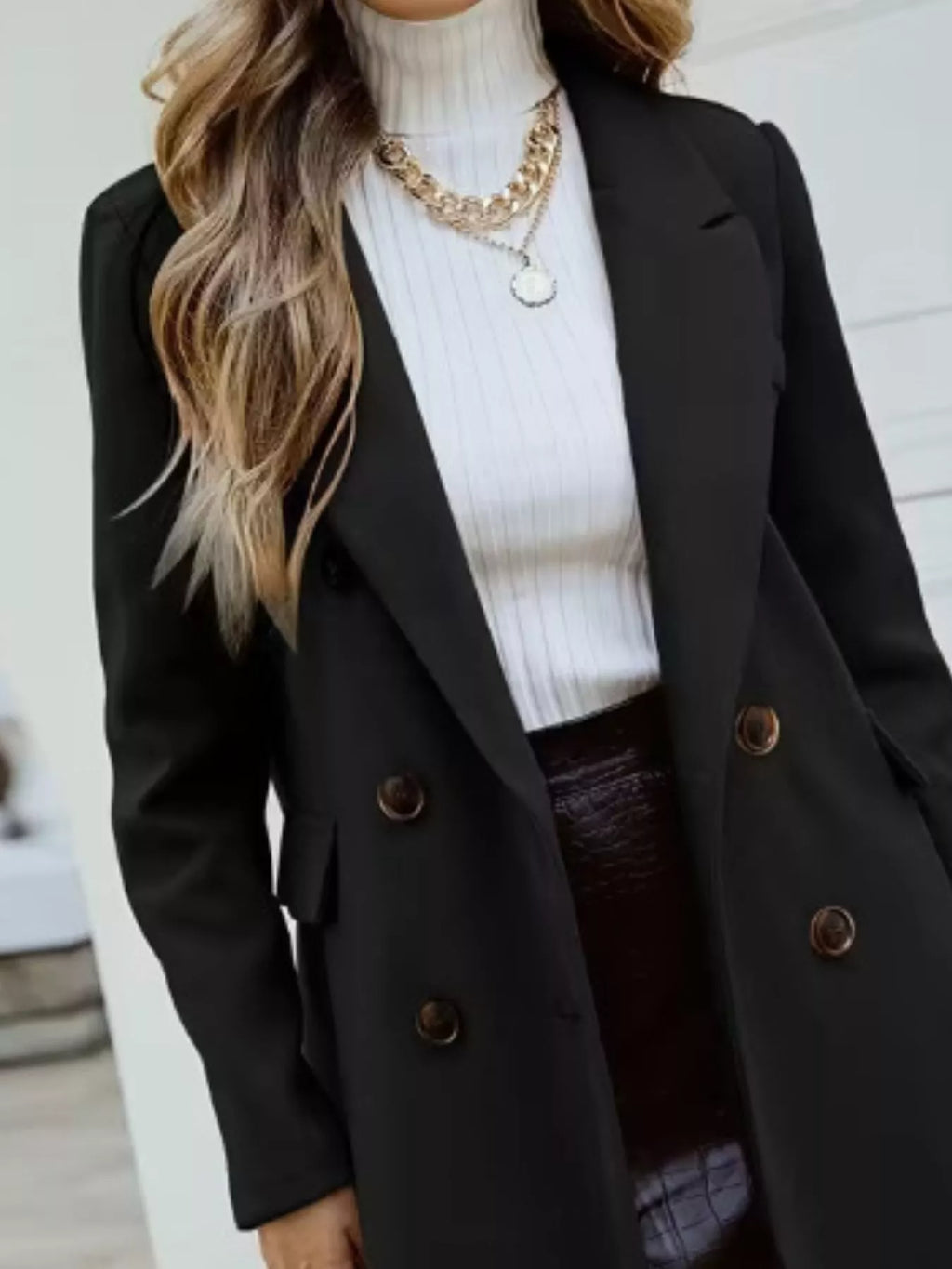 Woman Wearing A Button Up Longline Coat