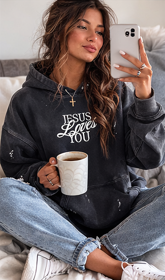 Iconic Vintage Wash Jesus Loves You Hoodie