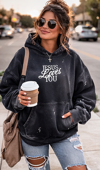 Iconic Vintage Wash Jesus Loves You Hoodie