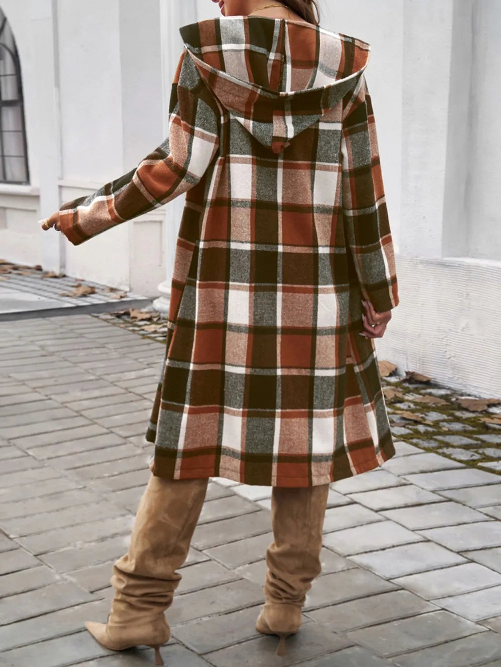 Woman Wearing A Plaid Long Sleeve Coat
