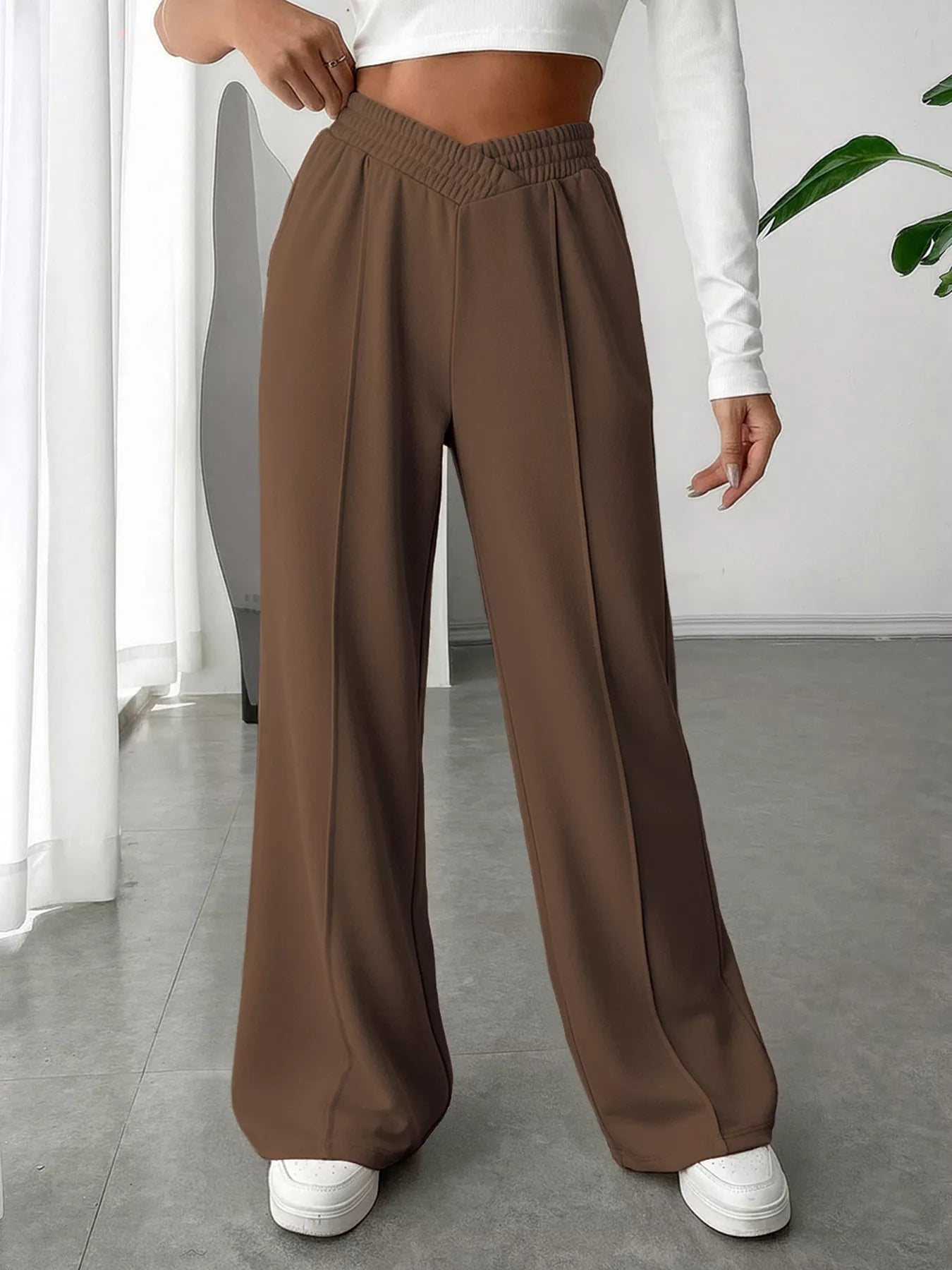 Woman wearing Wide Leg High Waist  SweatPants