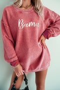 woman wearing corded alabama embroidered sweatshirt