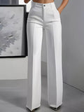 woman wearing high waisted wide leg business casual slacks